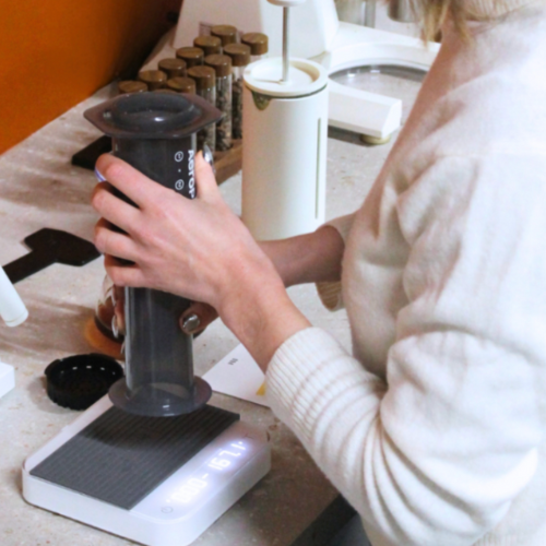 An image of someone brewing coffee with an AeroPress